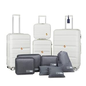 somago luggage sets 3 piece spinner hardside pp suitcase with tsa lock 4 piece set with 6 set packing cubes for travel (creamy white)