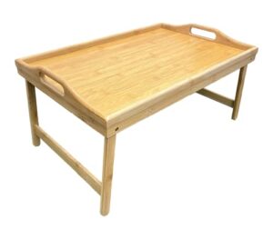 bam & boo - large natural bamboo bed tray table with folding legs for eating, working, serving, and organizing (20" x 13")