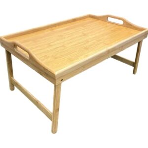 Bam & Boo - Large Natural Bamboo Bed Tray Table With Folding Legs For Eating, Working, Serving, and Organizing (20" x 13")