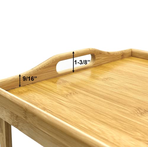 Bam & Boo - Large Natural Bamboo Bed Tray Table With Folding Legs For Eating, Working, Serving, and Organizing (20" x 13")