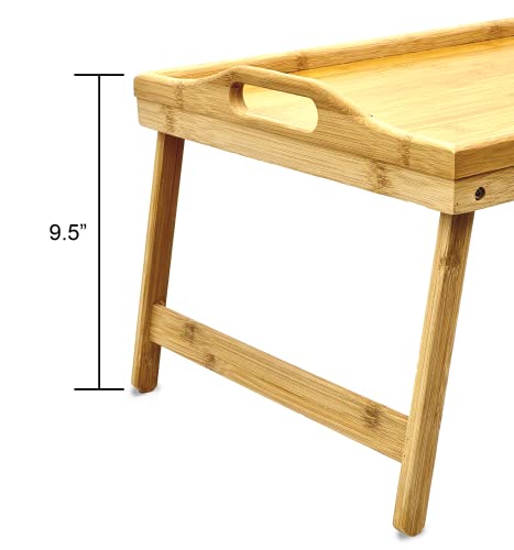 Bam & Boo - Large Natural Bamboo Bed Tray Table With Folding Legs For Eating, Working, Serving, and Organizing (20" x 13")