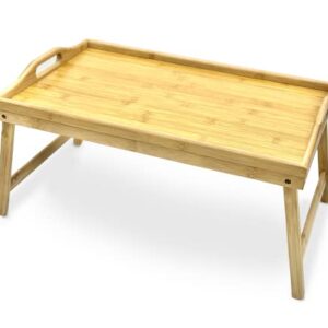 Bam & Boo - Large Natural Bamboo Bed Tray Table With Folding Legs For Eating, Working, Serving, and Organizing (20" x 13")