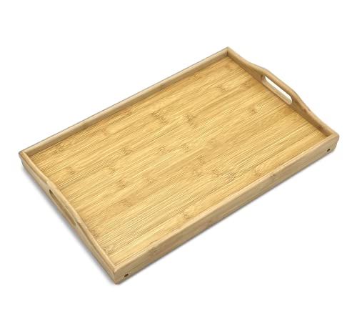 Bam & Boo - Large Natural Bamboo Bed Tray Table With Folding Legs For Eating, Working, Serving, and Organizing (20" x 13")