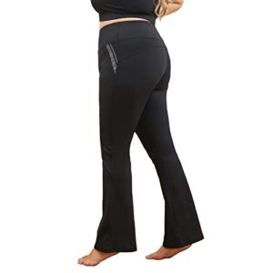 women's plus size dress yoga leggings with pocket high waist stretch bootcut flared leg pants for indoor sport 4xl-d black