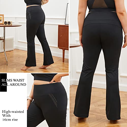 Women's Plus Size Dress Yoga Leggings with Pocket High Waist Stretch Bootcut Flared Leg Pants for Indoor Sport 4XL-D Black