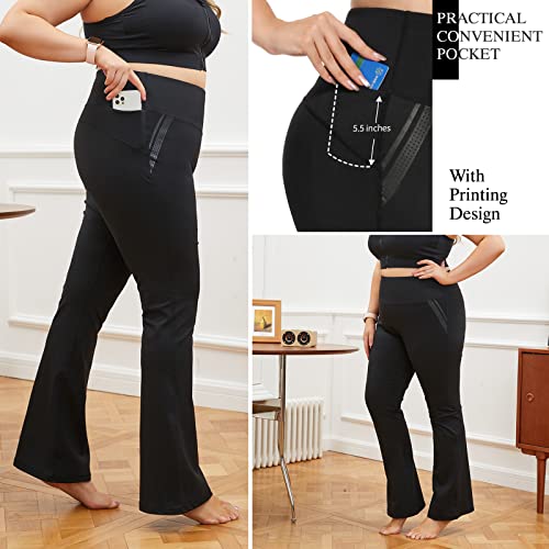 Women's Plus Size Dress Yoga Leggings with Pocket High Waist Stretch Bootcut Flared Leg Pants for Indoor Sport 4XL-D Black