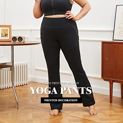 Women's Plus Size Dress Yoga Leggings with Pocket High Waist Stretch Bootcut Flared Leg Pants for Indoor Sport 4XL-D Black
