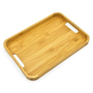 bam & boo - modern natural bamboo serving tray with handles rectangular - for food, storage, decor, breakfast, weddings, kitchen(11” x 7” x 1”)