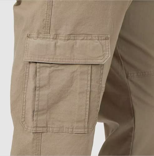 Men's Wrangler Relaxed Fit Flex Cargo Pants Barley Hidden Tech Pocket Straight Leg Flat Front (34x30)