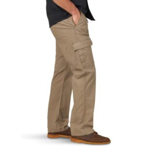 Men's Wrangler Relaxed Fit Flex Cargo Pants Barley Hidden Tech Pocket Straight Leg Flat Front (34x30)