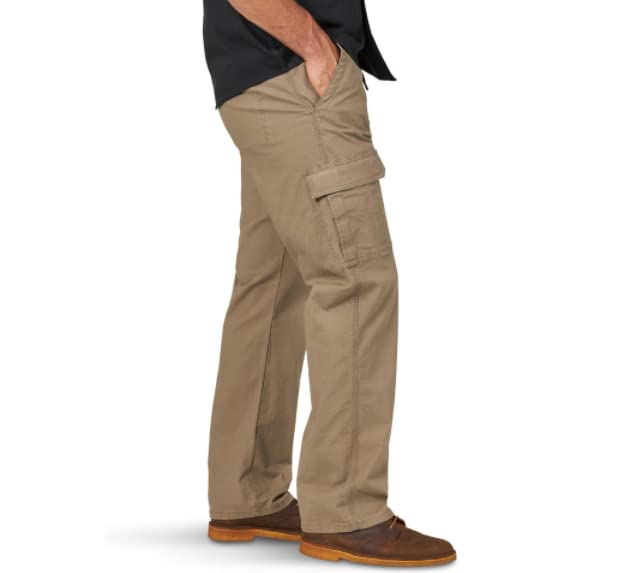 Men's Wrangler Relaxed Fit Flex Cargo Pants Barley Hidden Tech Pocket Straight Leg Flat Front (34x30)