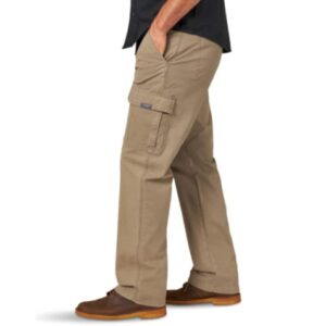 Men's Wrangler Relaxed Fit Flex Cargo Pants Barley Hidden Tech Pocket Straight Leg Flat Front (34x30)