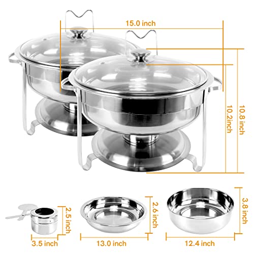 Fulgutonit 2 Packs 4 QT Round Chafing Dish, Stainless Steel Chafing Dish Buffet Set, Food Warmers For Parties Buffet with Glass Lid & Lid Holder