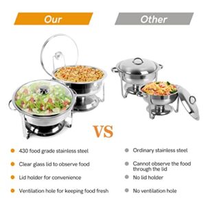 Fulgutonit 2 Packs 4 QT Round Chafing Dish, Stainless Steel Chafing Dish Buffet Set, Food Warmers For Parties Buffet with Glass Lid & Lid Holder