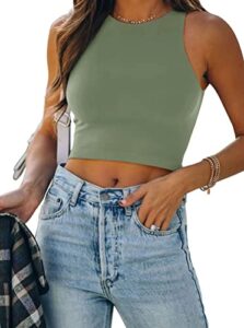 women’s sexy sleeveless high neck racerback cropped tank tops cute teen girls halter neck crop tops vest olive green medium