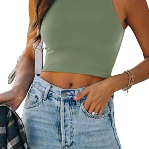 Women’s Sexy Sleeveless High Neck Racerback Cropped Tank Tops Cute Teen Girls Halter Neck Crop Tops Vest Olive Green Medium