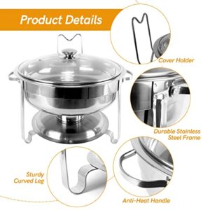 Fulgutonit 2 Packs 4 QT Round Chafing Dish, Stainless Steel Chafing Dish Buffet Set, Food Warmers For Parties Buffet with Glass Lid & Lid Holder