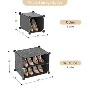 WEXCISE Portable Shoe Rack Organizer with Door, 48 Pairs Shoe Storage Cabinet Easy Assembly, Plastic Adjustable Shoe Organizer Stackable Detachable Free Standing Shoe Rack DIY Expandable 8 Tier Black