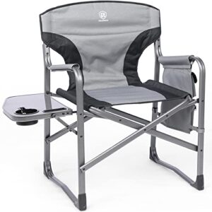 ever advanced lightweight folding directors chairs outdoor, aluminum camping chair with side table and storage pouch, heavy duty supports 350lbs (grey/black)