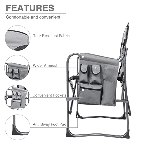 EVER ADVANCED Lightweight Folding Directors Chairs Outdoor, Aluminum Camping Chair with Side Table and Storage Pouch, Heavy Duty Supports 350LBS (Grey/Black)