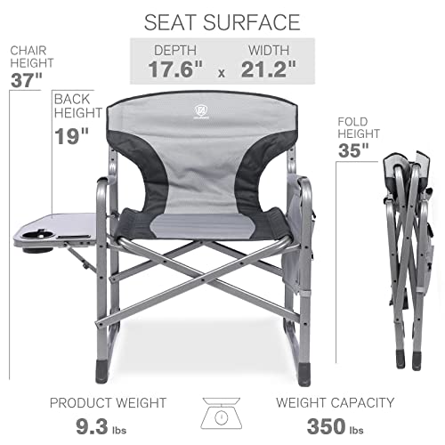 EVER ADVANCED Lightweight Folding Directors Chairs Outdoor, Aluminum Camping Chair with Side Table and Storage Pouch, Heavy Duty Supports 350LBS (Grey/Black)