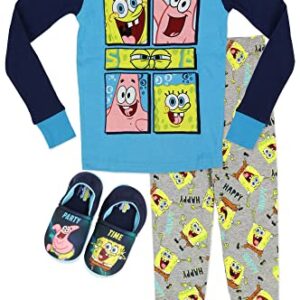 Spongebob Squarepants Boys 2 Piece Pajama Set with Slippers, Size 10 Navy