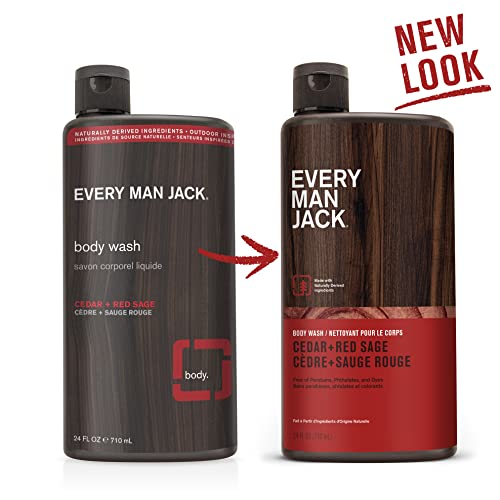 Every Man Jack Cedar + Red Sage Hydrating Mens Body Wash for All Skin Types - Cleanse, Nourish, and Hydrate Skin with Naturally Derived Ingredients - Paraben Free, Phthalate Free, Dye Free - 24oz