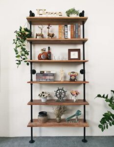 anynice 6 tier industrial ladder pipe shelf bookcase, rustic wall mounted pipe bookshelves for decor and storage