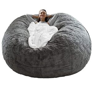 rainbean bean bag chair cover(it was only a cover, not a full bean bag), big round soft fluffy pv velvet sofa bed cover, living room furniture, lazy sofa bed cover,5ft dark grey(cover only,no filler).