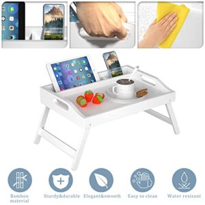 Bed Tray Table with Handles Folding Legs Bamboo Breakfast Food Tray with Media Slot for Platters,Laptop Desk,Snack,TV Tray Kitchen Serving Tray