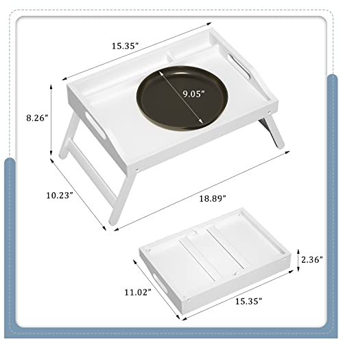 Bed Tray Table with Handles Folding Legs Bamboo Breakfast Food Tray with Media Slot for Platters,Laptop Desk,Snack,TV Tray Kitchen Serving Tray