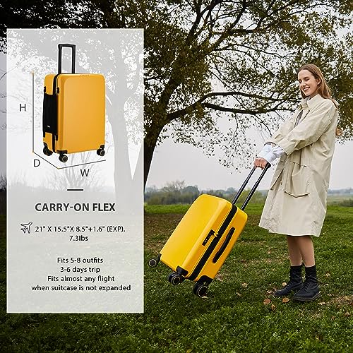 Verage Freeland Carry On Luggage with X-Large Spinner Wheels, Expandable Hardside Travel Luggage, Rolling Suitcase TSA Approved (20-Inch, Yellow)