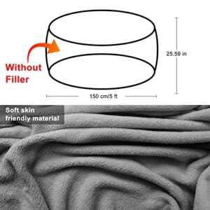 RAINBEAN Bean Bag Chair Cover(it was only a Cover, not a Full Bean Bag) Chair Cushion, Big Round Soft Fluffy PV Velvet Sofa Bed Cover, Living Room Furniture, Lazy Sofa Bed Cover,5ft Snow Gray