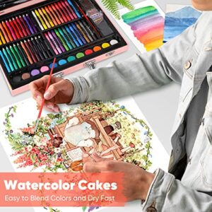Soucolor Arts and Crafts Supplies, 183-Pack Drawing Painting Set for Kids Girls Boys Teens, Coloring Art Kit Gift Case: Crayons, Oil Pastels, Watercolors Cake, Colored Pencils Markers, Sketch Paper