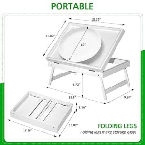 Bed Tray Table Breakfast Food Tray with Folding Legs Serving Tray for Computer Laptop Desk Bed Platters TV Snack Tray by Artmeer (White, Medium)