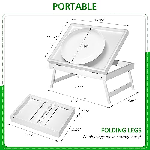 Bed Tray Table Breakfast Food Tray with Folding Legs Serving Tray for Computer Laptop Desk Bed Platters TV Snack Tray by Artmeer (White, Medium)