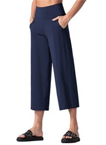 the gym people bootleg yoga capris pants for women tummy control high waist workout flare crop pants with pockets (navy blue, x-large)