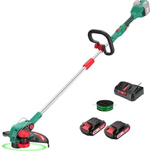 hyperecho battery weed wacker, 40v 14 inch cordless brushless string trimmer, auto-feed lines weed eater with adjustable handle and height, 2 * 2.0ah battery & fast charger included