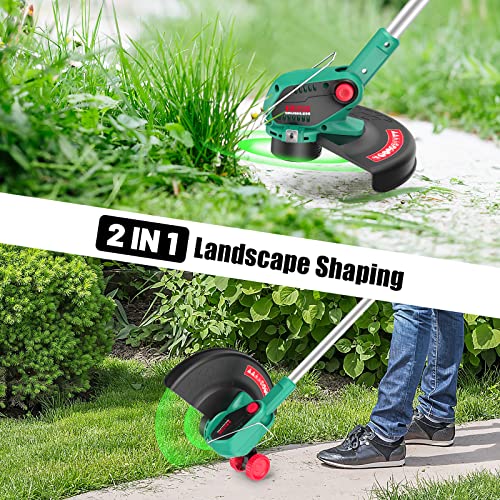 HYPERECHO Battery Weed Wacker, 40V 14 inch Cordless Brushless String Trimmer, Auto-Feed Lines Weed Eater with Adjustable Handle and Height, 2 * 2.0Ah Battery & Fast Charger Included