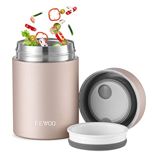 FEWOO Soup Thermos,Food Container for Hot Cold Food, Vacuum Insulated Stainless Steel Lunch Box for Kids Adult,Leak Proof Food Jar for School Office Picnic Travel Outdoors (Champaign Golden 13.5 oz)