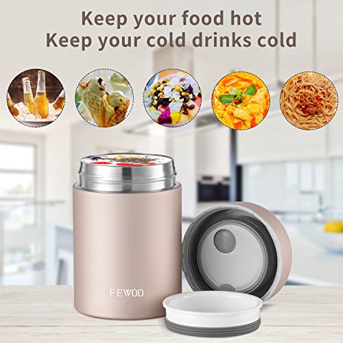 FEWOO Soup Thermos,Food Container for Hot Cold Food, Vacuum Insulated Stainless Steel Lunch Box for Kids Adult,Leak Proof Food Jar for School Office Picnic Travel Outdoors (Champaign Golden 13.5 oz)