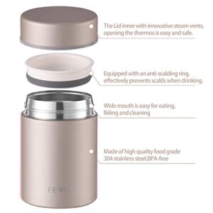 FEWOO Soup Thermos,Food Container for Hot Cold Food, Vacuum Insulated Stainless Steel Lunch Box for Kids Adult,Leak Proof Food Jar for School Office Picnic Travel Outdoors (Champaign Golden 13.5 oz)