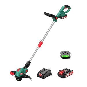 weed wacker battery weed eater, hyperecho cordless grass string trimmer 20v auto-feed lines with 10 inch cutting, handle and height adjustable, 2.0ah battery and fast charger included