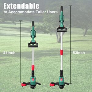 Weed Wacker Battery Weed Eater, HYPERECHO Cordless Grass String Trimmer 20V Auto-Feed Lines with 10 inch Cutting, Handle and Height Adjustable, 2.0Ah Battery and Fast Charger Included