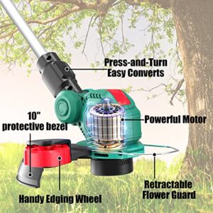 Weed Wacker Battery Weed Eater, HYPERECHO Cordless Grass String Trimmer 20V Auto-Feed Lines with 10 inch Cutting, Handle and Height Adjustable, 2.0Ah Battery and Fast Charger Included