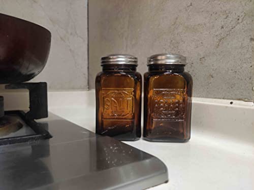 Ritadeshop Depression Style Glass Salt and Pepper Shakers (Amber), 2.35*2.35*4.5 inches