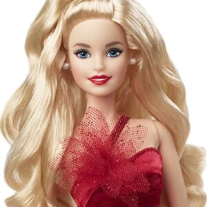 Barbie Signature 2022 Holiday Barbie Doll (Blonde Wavy Hair) with Doll Stand, Collectible Gift for Kids Ages 6 Years Old and Up