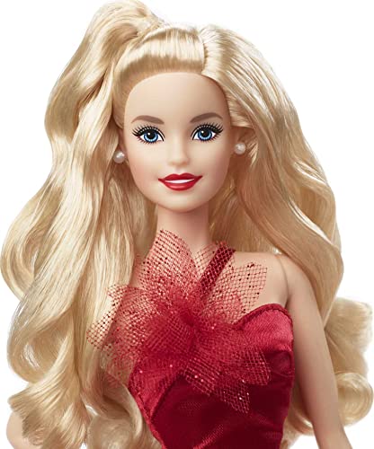 Barbie Signature 2022 Holiday Barbie Doll (Blonde Wavy Hair) with Doll Stand, Collectible Gift for Kids Ages 6 Years Old and Up