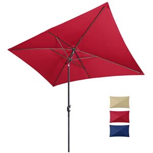 Yolorite 6.5x10ft Rectangular Patio Umbrella, Outdoor Market Table Umbrellas with Heavy Duty Pole, UV Protect Umbrella with Push Botton Tilt & Crank Ideal for Garden, Deck, Lawn, Backyard & Pool, Red