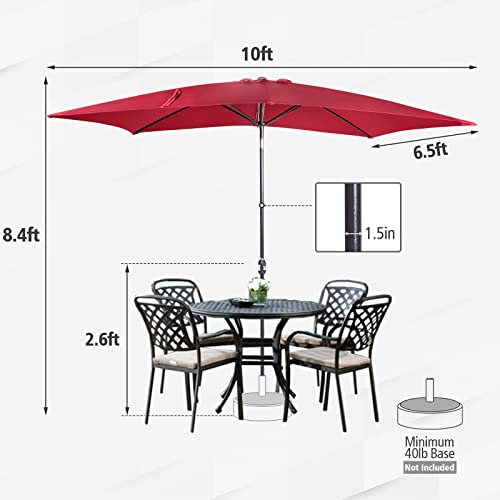 Yolorite 6.5x10ft Rectangular Patio Umbrella, Outdoor Market Table Umbrellas with Heavy Duty Pole, UV Protect Umbrella with Push Botton Tilt & Crank Ideal for Garden, Deck, Lawn, Backyard & Pool, Red